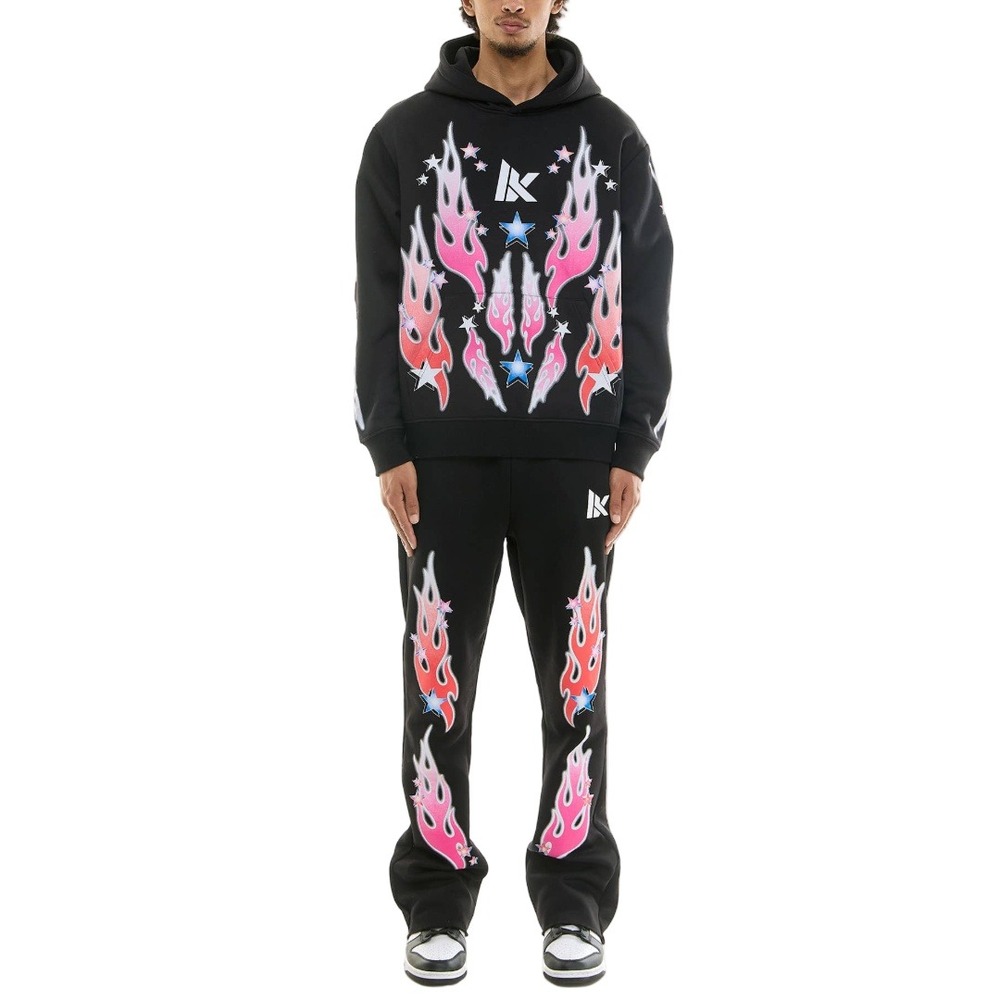 KDNK Flame Star Unusual Sweatsuit Y2K Hoodie Flare Sweatpants Matching Set
